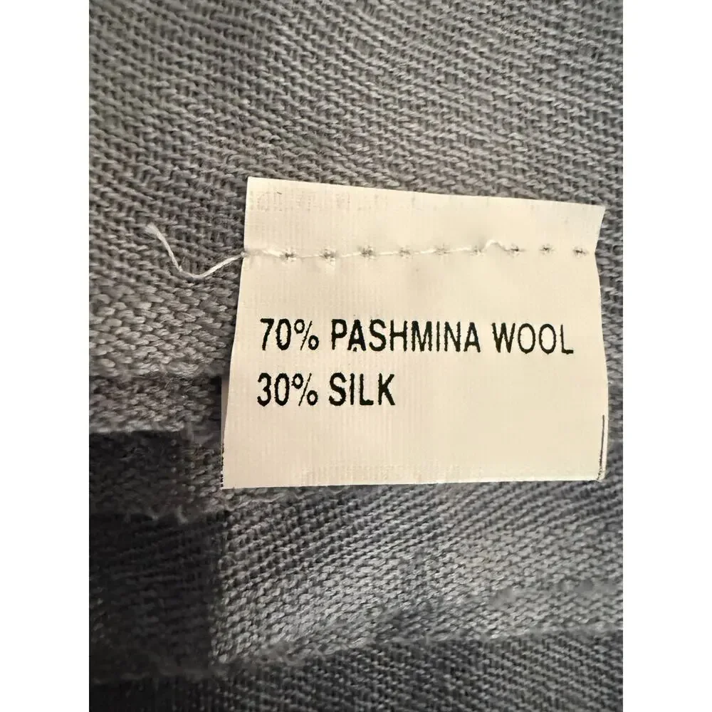 Gray Blue Pashmina Scarf Silk Blend Fringe Wrap Shawl Oversized 80x40